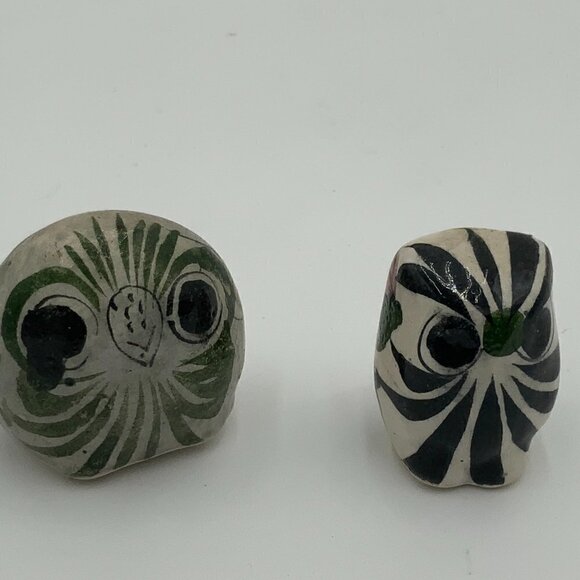 2 Tonala Mexican Pottery Owls Sculpture Ceramics Hand Painted - Picture 3 of 7